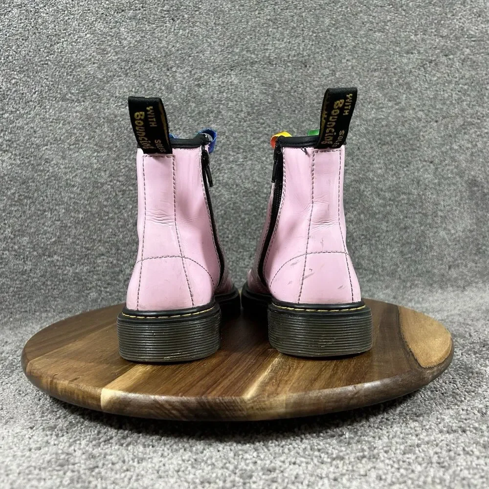 Dr Martens 1460J Youth Size 3 Pink Leather Side Zip Lace Up Combat Boots Used